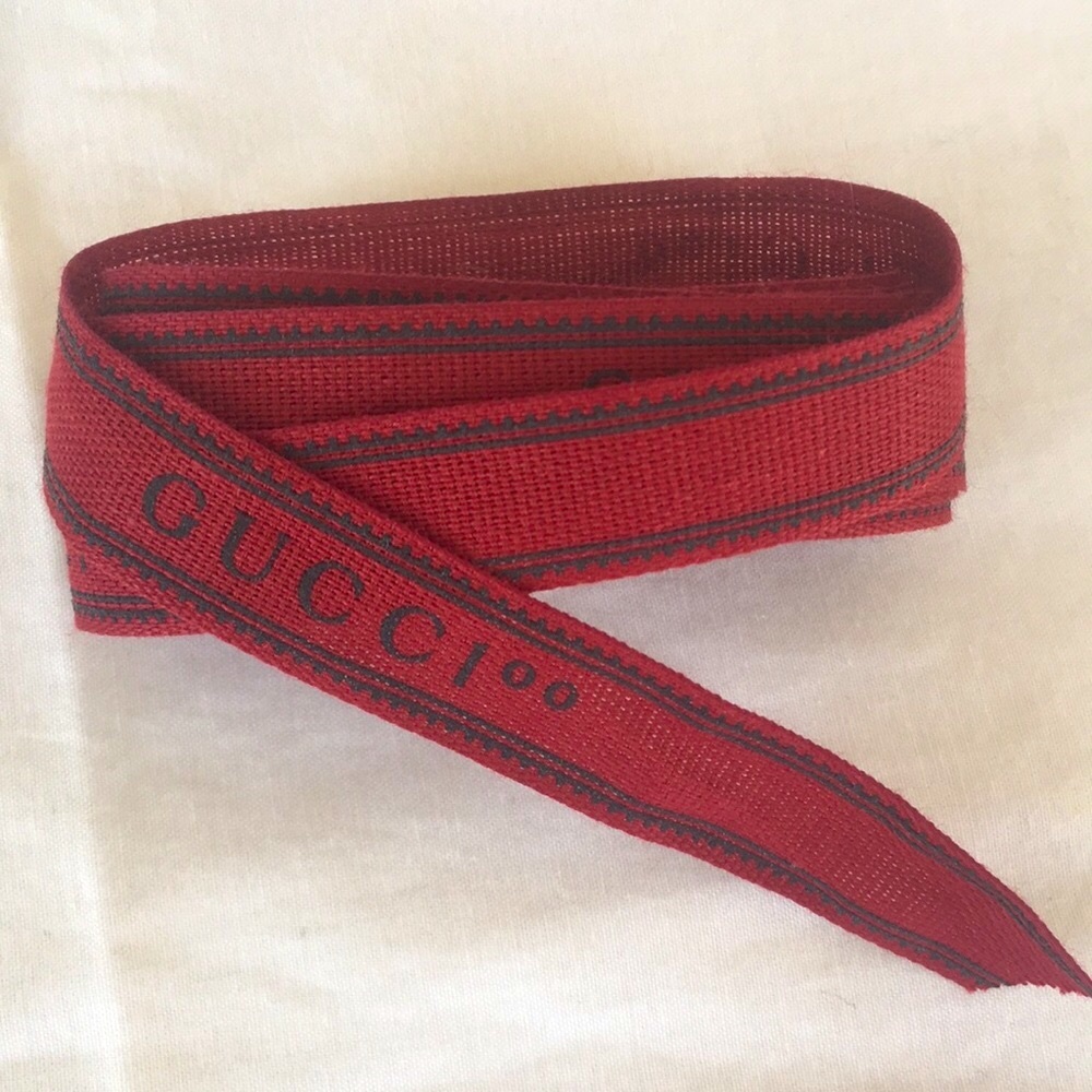 Gucci Red Black Logo Ribbon 74.5" Fabric Craft DIY Hair Bow Hat Trim Accent New